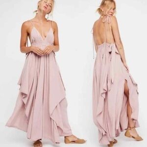 Free People RARE Tropical Heat Layered Asymmetrical Tie Maxi Dress, Rose Quartz